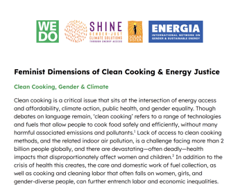 Advocacy Brief Feminist Dimensions of Clean Cooking and Energy Justice