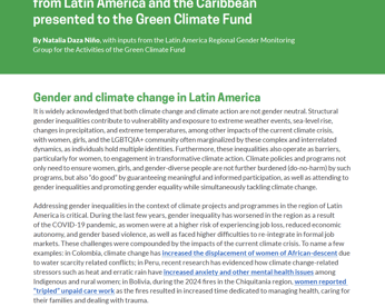 Overview of Gender Assessments and GA Ps in funding proposals from LAC presented to GCF 2026