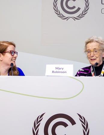 Bridget Burns and Mary Robinson at COP30 WGC Press Conference. Photographer: Ariana Rodriguez Gitler WEDO 7